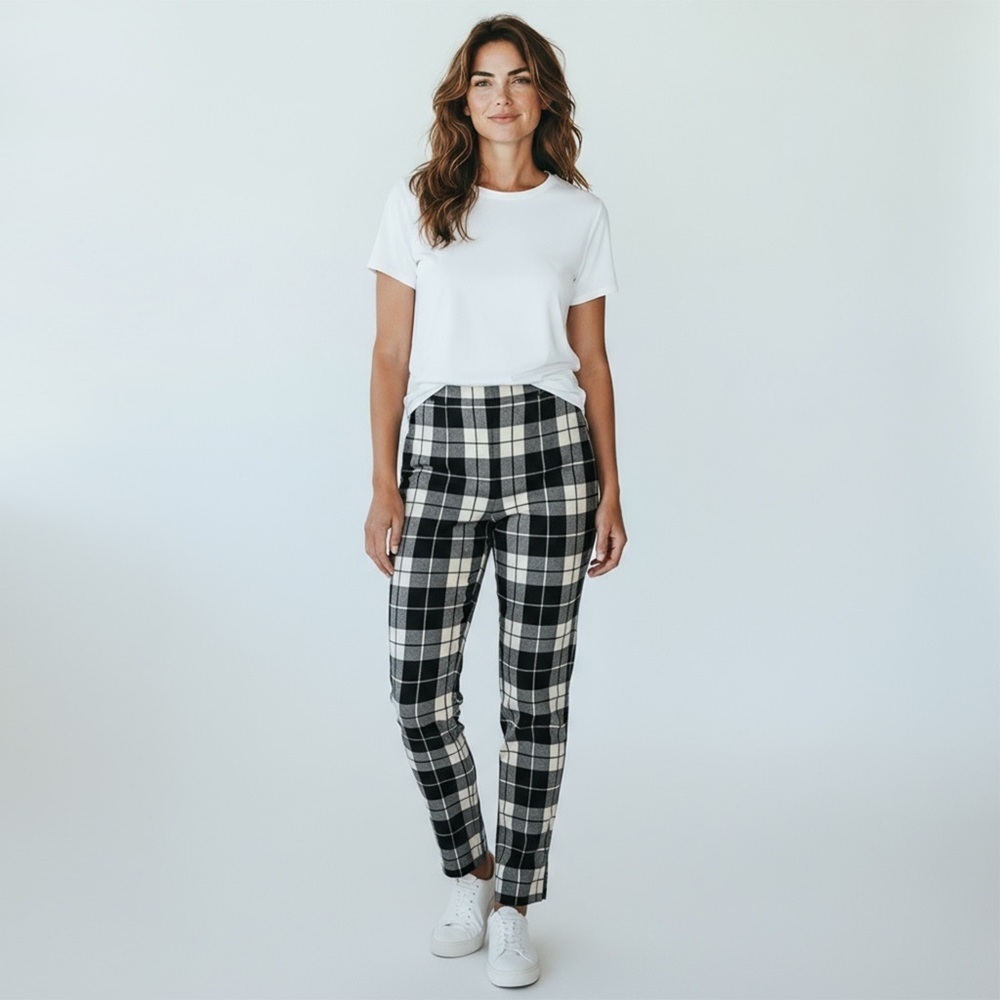 Max Mara - Wool Check Slim Pants - Black, Ivory & Grey